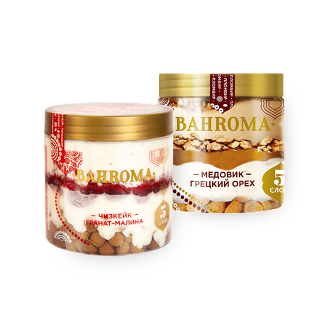 Мороженое пломбир Bahroma Медовик с грецким орехом и Мороженое пломбир Чизкейк Bahroma гранат-малина