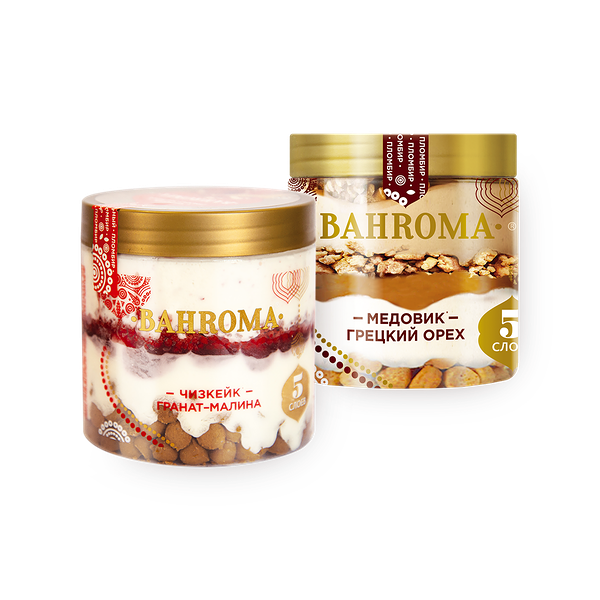Мороженое пломбир Bahroma Медовик с грецким орехом и Мороженое пломбир Чизкейк Bahroma гранат-малина