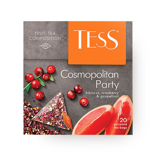 Чай фруктовый Tess Cosmopolitan Party гибискус, клюква и грейпфрут в пирамидках