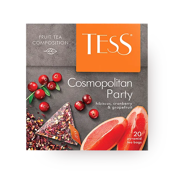 Чай фруктовый Tess Cosmopolitan Party гибискус, клюква и грейпфрут в пирамидках