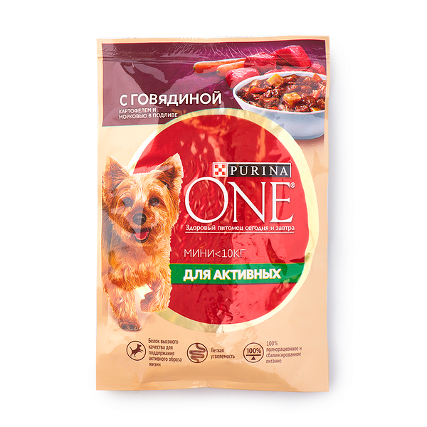 Корм для актив­ных собак Мини Purina One с говяди­ной