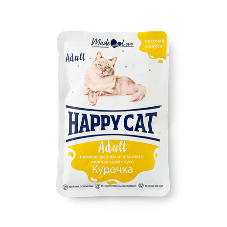 Влажный корм для кошек Happy Cat Курочка ломтики в яичном соусе