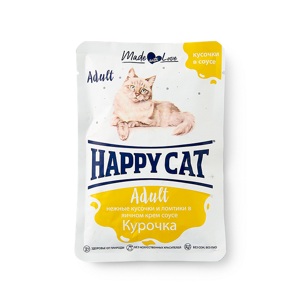 Влажный корм для кошек Happy Cat Курочка ломтики в яичном соусе