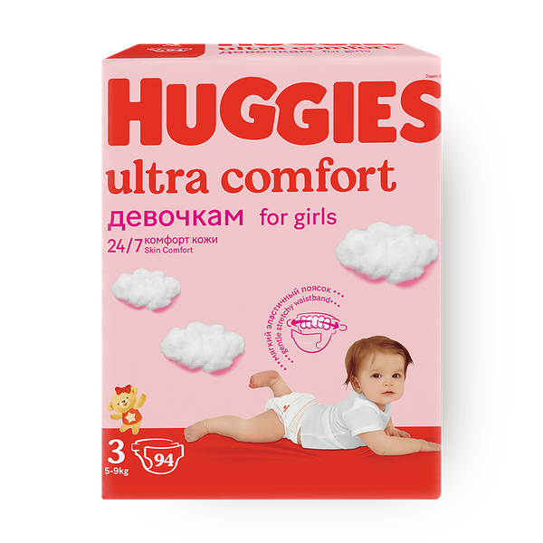 Подгузники Huggies Ultra Comfort для девочек 3 размер 5-9 кг