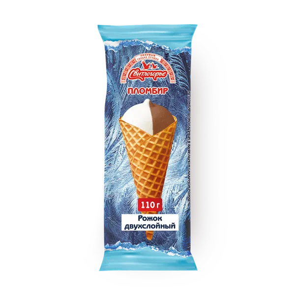 Мороженое пломбир двухслойное «Свитлогорье» шоколад и ваниль в вафельном рожке