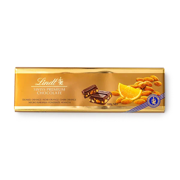 Шоколад тёмный Swiss Premium Chocolate Lindt апельсин-миндаль