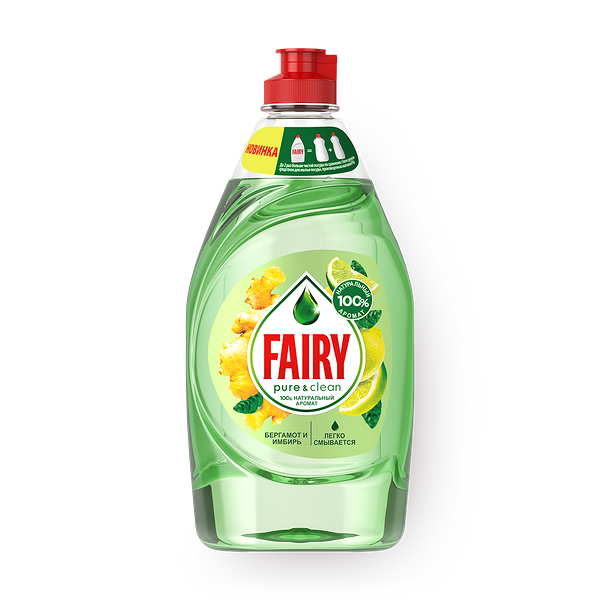 Средство для мытья посуды Fairy Pure & Clean бергамот и имбирь