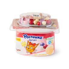 Йогурт «Растишка» со вкусом пломбира и хрустящим драже с ягодным вкусом ...
