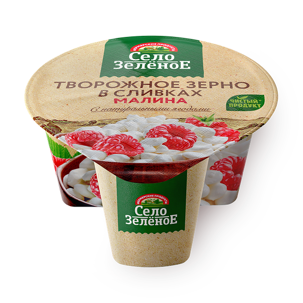 Творожное зерно в сливках «Село Зелёное» малина 5%