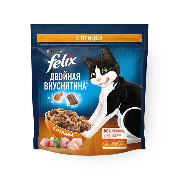 Корм сухой для кошек Felix Двойная вкуснятина с птицей