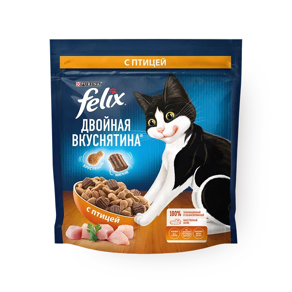 Корм сухой для кошек Felix Двойная вкуснятина с птицей