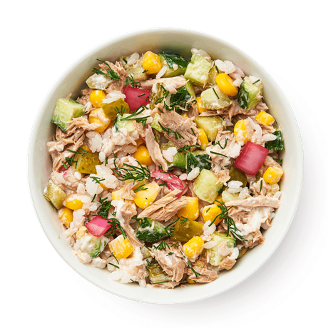 Салат с тунцом, кукурузой и огурцом «Из Лавки»