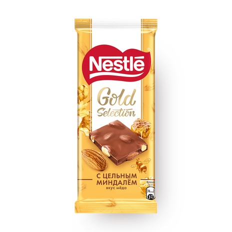 Шоколад молочный Nestle Gold Selection с миндалём со вкусом мёда