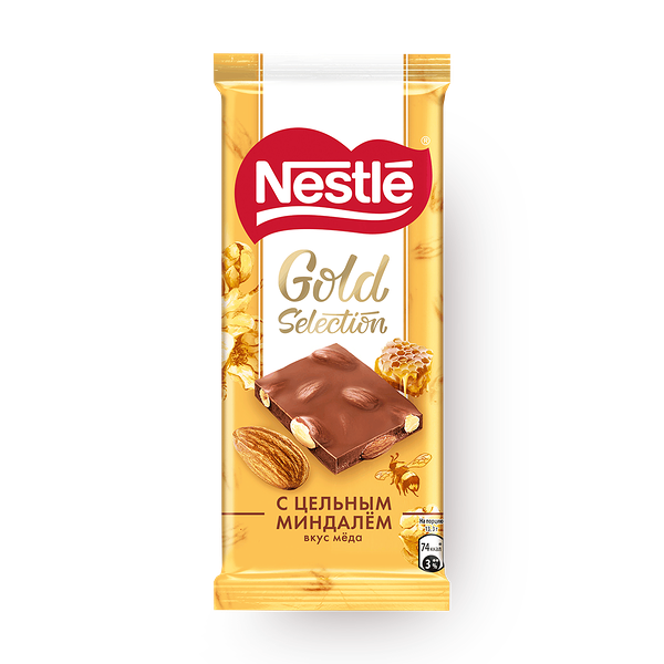 Шоколад молочный Nestle Gold Selection с миндалём со вкусом мёда