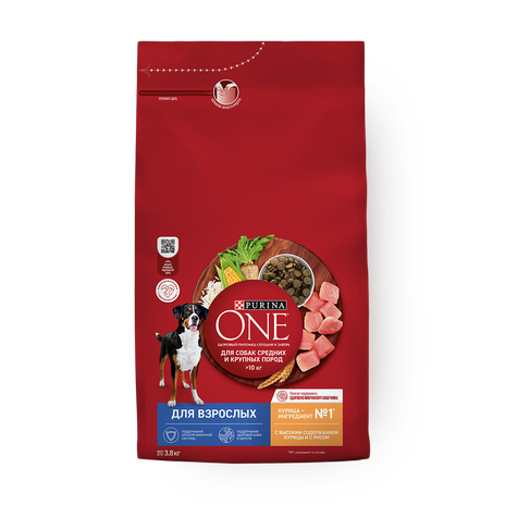 Сухой корм для взрослых собак Purina One с курицей и рисом
