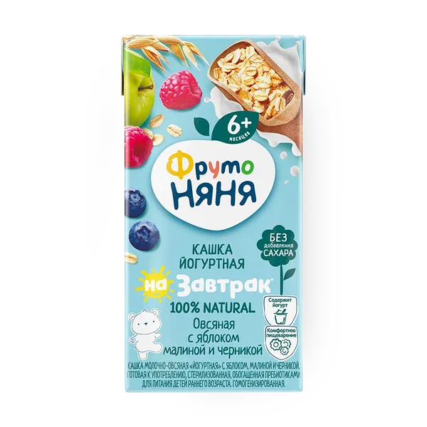 Кашка овсяная йогуртная «ФрутоНяня» яблоко-малина-черника с 6 месяцев