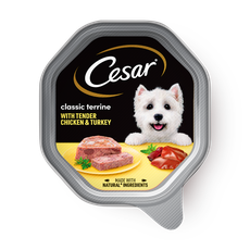 Canned dog Cesar chicken, veg & parsley