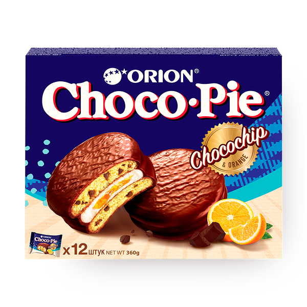 Печенье Choco Pie Orion апельсин с кусочками шоколада