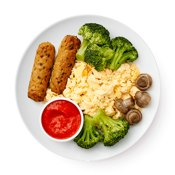 Скрэмбл с куриными кебабами овощами и соусом из перцев «Из Лавки»