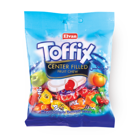 Конфеты жевательные Фруктовый микс Toffix Elvan с фруктовой начинкой