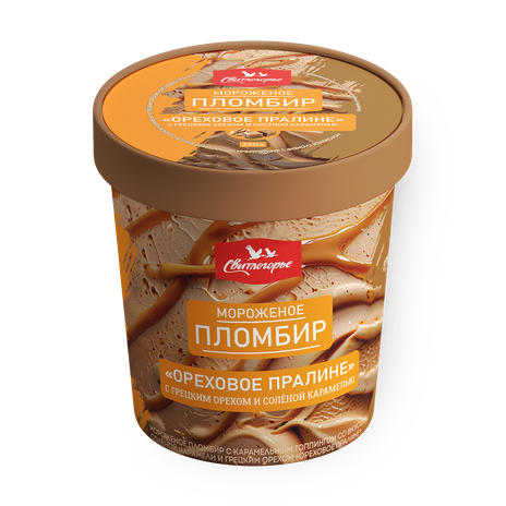 Мороженое пломбир Ореховое пралине «Свитлогорье» с грецким орехом и солёной карамелью
