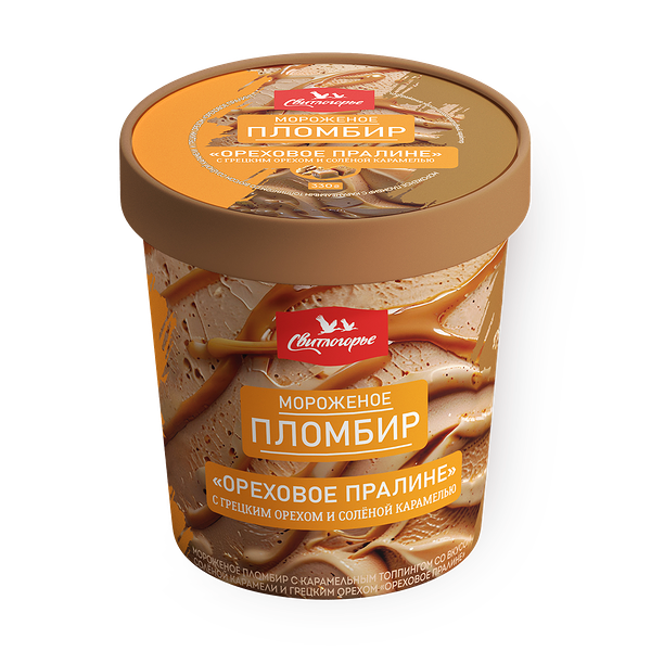 Мороженое пломбир Ореховое пралине «Свитлогорье» с грецким орехом и солёной карамелью