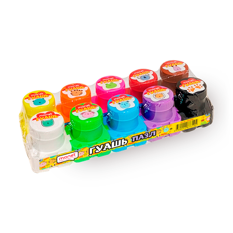 Гуашь-пазл Monet Kawaii с наклейками 10 цветов