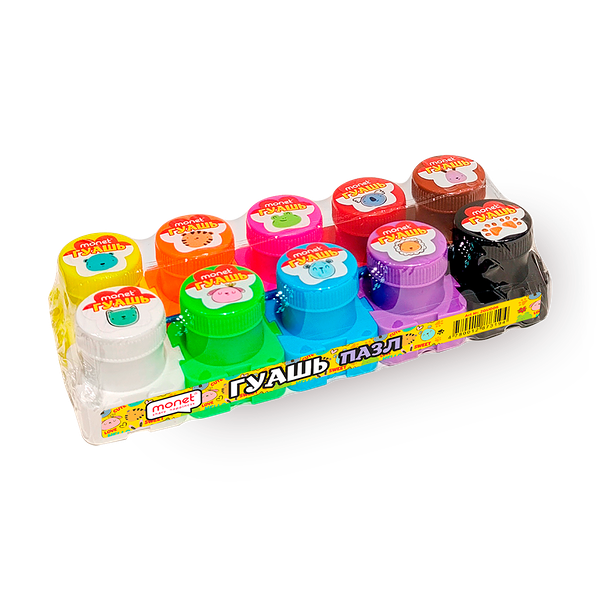 Гуашь-пазл Monet Kawaii с наклейками 10 цветов