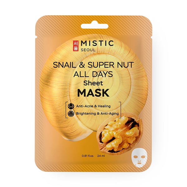 Тканевая маска для лица Mistic с муцином улитки и экстрактом ореха