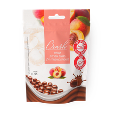 Peach-flavored cubes coated in milk chocolate
