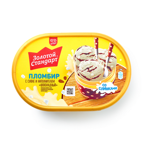 Мороженое пломбир «Золотой стандарт» с суфле и шоколадным наполнителем ...