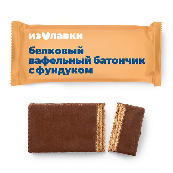Протеиновый вафельный батончик «Из Лавки» с какао и фундуком в молочной глазури