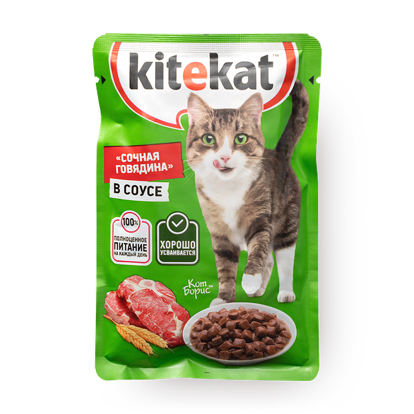Влажный корм для кошек Kitekat Сочная говядина в соусе