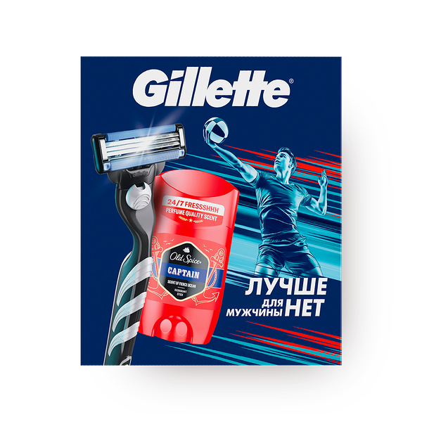 Набор подарочный с бритвой Gillette Mach 3 и дезодорантом-стиком Old Spice Captain