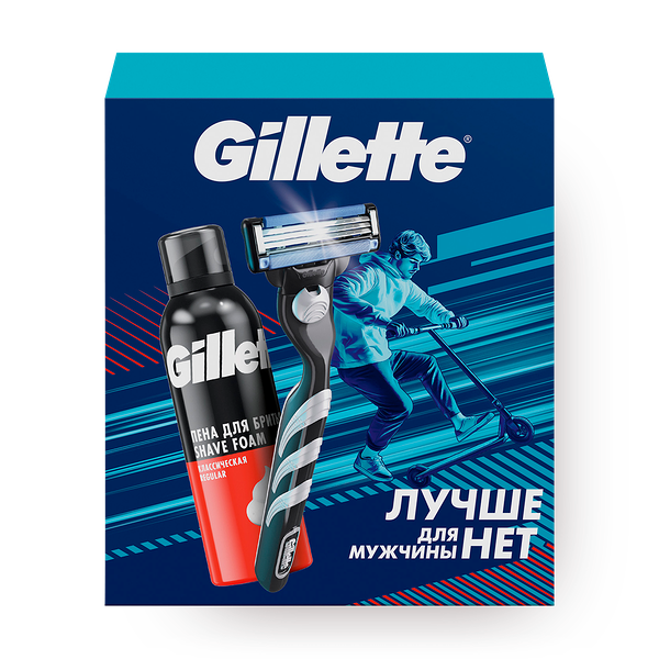 Набор подарочный Gillette с бритвой Mach 3 и пеной для бритья