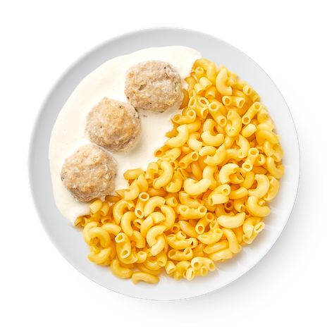 Фрикадельки из индейки и курицы с макаронами и сливочным соусом «Из Лавки»