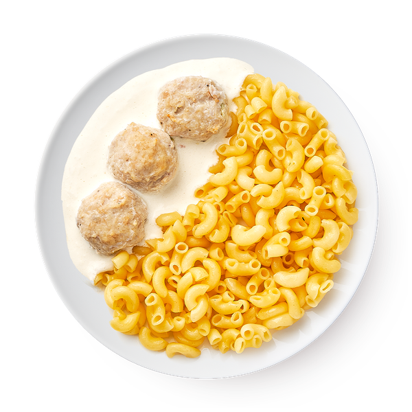 Фрикадельки из индейки и курицы с макаронами и сливочным соусом «Из Лавки»