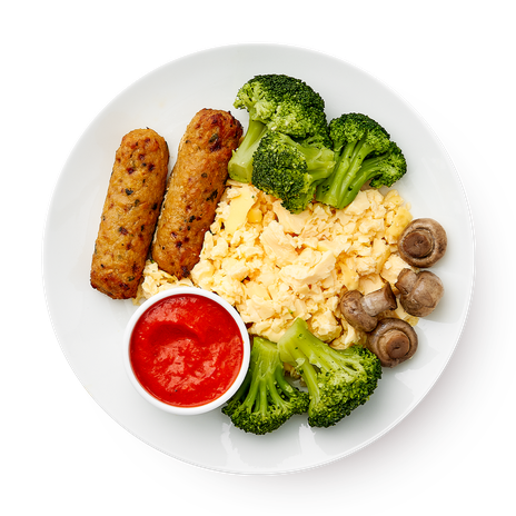 Скрэмбл с куриными кебабами овощами и соусом из перцев «Из Лавки»