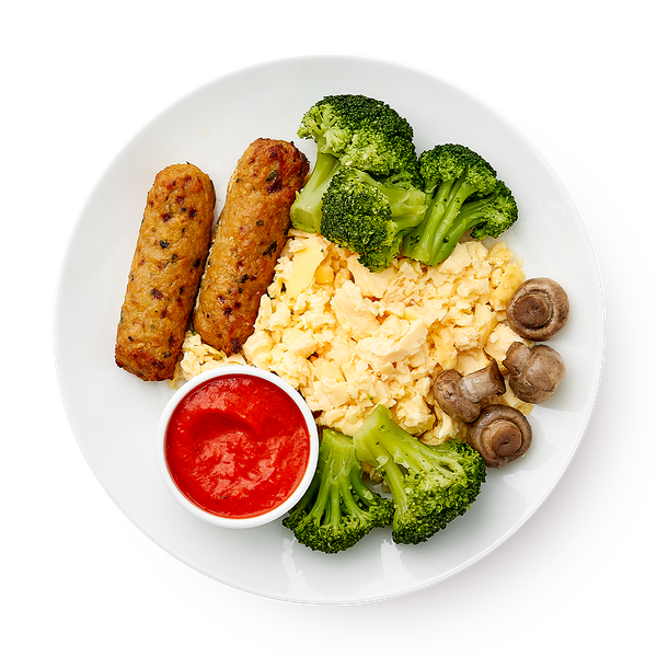 Скрэмбл с куриными кебабами овощами и соусом из перцев «Из Лавки»