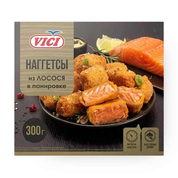 Лосось атлантический филе-кусочки Наггетсы Vici в панировке замороженные