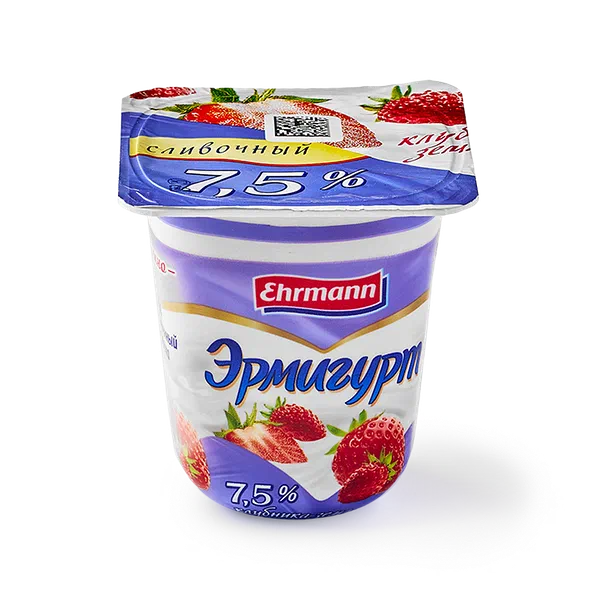 Продукт йогуртный Ehrmann Эрмигурт Экстра с клубникой и земляникой 7,5%