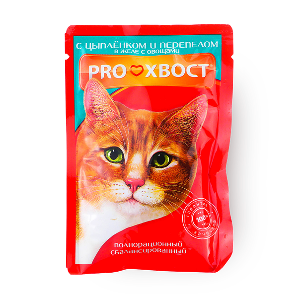 Корм влажный для кошек «ProХвост» с цыплёнком и перепелом с овощами в желе