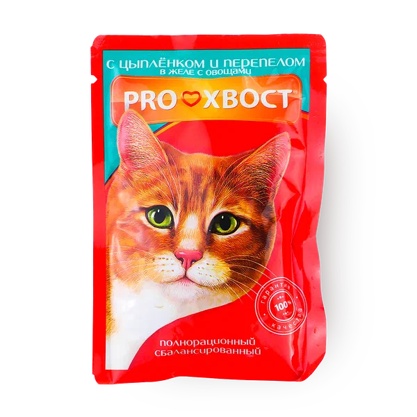 Корм влажный для кошек «ProХвост» с цыплёнком и перепелом с овощами в желе