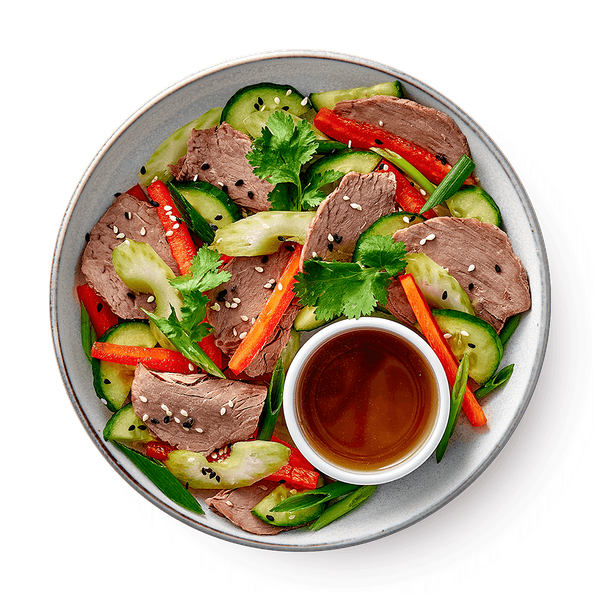 Салат с отварной говядиной, сельдереем и огурцами под кунжутным соусом Бо Хит Lao Lee