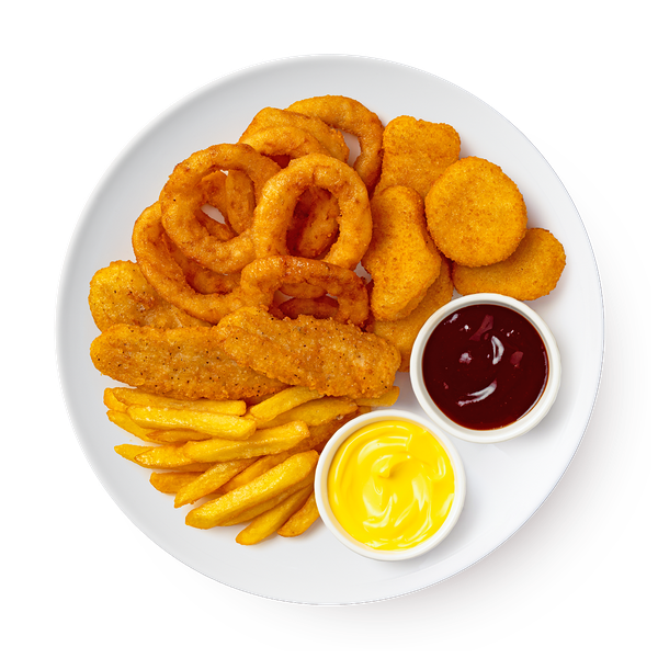 Сет с наггетсами, стрипсами, луковыми кольцами и картофель фри «Из Лавки»