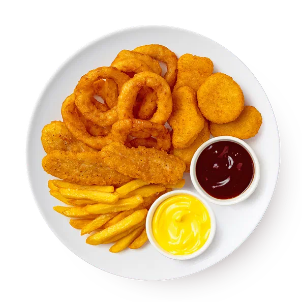 Сет с наггетсами, стрипсами, луковыми кольцами и картофель фри «Из Лавки»