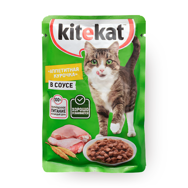 Влажный корм для кошек Kitekat Аппетитная курочка в соусе