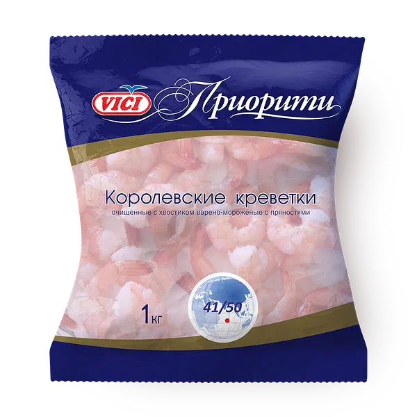 Королевские креветки очищенные Vici с хвостиком варёно-мороженые