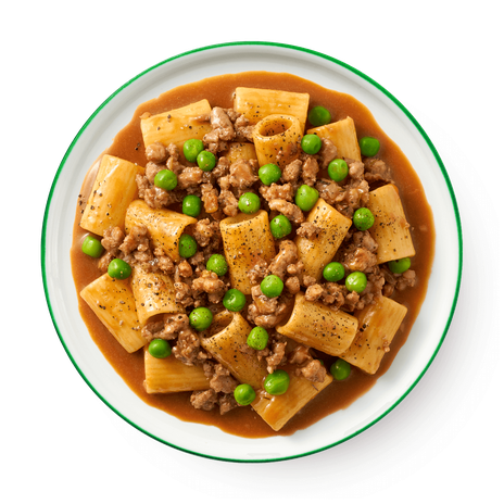 Ригатони с мясным рагу и зелёным горошком Piu Piu