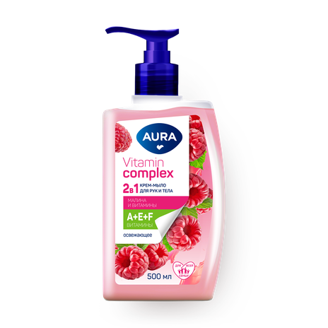 Мыло жидкое Aura 2 в 1 Vitamin Complex малина и витамины